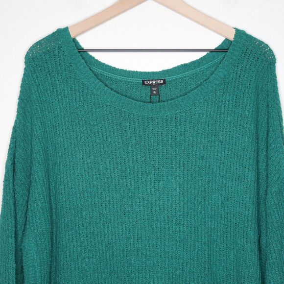Express Womens Pullover Sweater Size XL Green Knit Lounge Oversized Casual - Picture 11 of 11